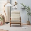 High Back Solid Wood Armrest Backrest Iron Frame Linen Indoor Leisure Chair Off-White