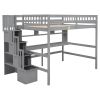 Full Size Loft Bed with Built-in Desk, Bookshelves and Storage Staircase,Grey(Old SKU:W504S00109)