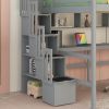 Full Size Loft Bed with Built-in Desk, Bookshelves and Storage Staircase,Grey(Old SKU:W504S00109)