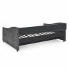 Full Size Daybed with Twin Size Trundle Upholstered Tufted Sofa Bed, with Button on Back and Copper Nail on Waved Shape Arms,Grey (80.5"x55.5"x27.5")