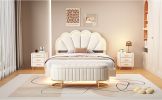 2-Pieces Bedroom Sets Full Size Upholstered LED Platform Bed with Storage Ottoman-Velvet,Beige