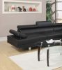 Black Color Sectional Living Room Furniture Faux Leather Adjustable Headrest Right Facing Chaise & Left Facing Sofa