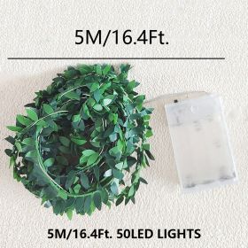 6.56ft/9.84ft/16.4ft LED Green Rattan; Copper Wire Light String; DIY Simulation Garland; Wedding Festival Decoration Flashing Light String (size: 5M/16.4Ft. 50LED)