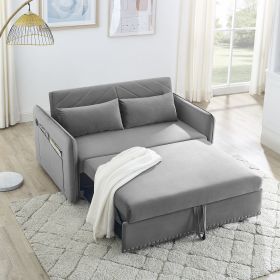 MH" Sleeper Sofa Bed w/USB Port, 3-in-1 adjustable sleeper with pull-out bed, 2 lumbar pillows and side pocket, soft velvet convertible sleeper sofa b (Color: as Pic)