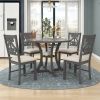 5-Piece Round Dining Table and 4 Fabric Chairs with Special-shaped Table Legs and Storage Shelf