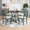 5-Piece Round Dining Table and 4 Fabric Chairs with Special-shaped Table Legs and Storage Shelf