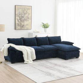 [VIDEO provided][New]118*55" Modern L-shaped Chenille Cloud Sofa with Double Seat Cushions,5-seat Upholstered Indoor Furniture,Sleeper Sofa Couch with (Color: as Pic)