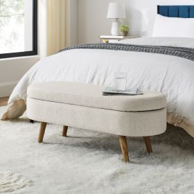 Ottoman Oval Storage Bench,Rubber Wood Legs (Color: Beige)