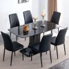 Faux Marble Dining Table Set with Convertible Base, Luxury Rectangular Kitchen Table for 6-8, Modern Black Faux Marble Dining Room Table with MDF Base