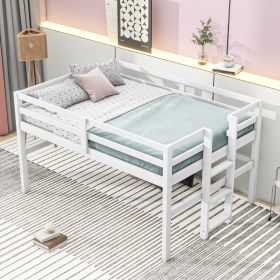 Wood Twin Size Loft Bed with Side Ladder (Color: Antique White)