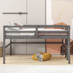 Wood Twin Size Loft Bed with Side Ladder (Color: Antique Gray)