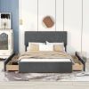 Queen Size Upholstery Platform Bed with Four Drawers on Two Sides, Adjustable Headboard