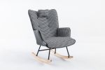 35.5 inch Rocking Chair, Soft Houndstooth Fabric Leather Fabric Rocking Chair for Nursery, Comfy Wingback Glider Rocker with Safe Solid Wood Base for