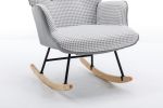 35.5 inch Rocking Chair, Soft Houndstooth Fabric Leather Fabric Rocking Chair for Nursery, Comfy Wingback Glider Rocker with Safe Solid Wood Base for