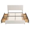 Queen Size Upholstery Platform Bed with Four Drawers on Two Sides, Adjustable Headboard