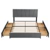 Queen Size Upholstery Platform Bed with Four Drawers on Two Sides, Adjustable Headboard