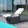 Adjustable Wicker Recliners with Aluminum Frame and Soft Cushions;  PE Rattan Recliner Lounge Chair for Indoor Outdoor Patio Garden