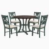 5-Piece Round Dining Table and 4 Fabric Chairs with Special-shaped Table Legs and Storage Shelf