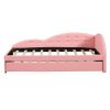 Twin Size PU Upholstered Tufted Daybed with Trundle and Cloud Shaped Guardrail