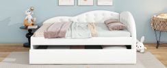 Twin Size PU Upholstered Tufted Daybed with Trundle and Cloud Shaped Guardrail