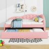 Twin Size PU Upholstered Tufted Daybed with Trundle and Cloud Shaped Guardrail