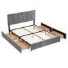 Queen Size Upholstery Platform Bed with Four Drawers on Two Sides, Adjustable Headboard