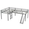 L-Shaped Twin Size Loft Bed with Ladder and Slide