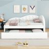 Twin Size PU Upholstered Tufted Daybed with Trundle and Cloud Shaped Guardrail