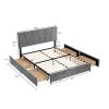 Queen Size Upholstery Platform Bed with Four Drawers on Two Sides, Adjustable Headboard