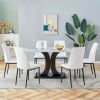 Faux Marble Dining Table Set with Convertible Base, Luxury Rectangular Kitchen Table for 6-8, Modern Black Faux Marble Dining Room Table with MDF Base