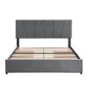 Queen Size Upholstery Platform Bed with Four Drawers on Two Sides, Adjustable Headboard