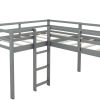 L-Shaped Twin Size Loft Bed with Ladder and Slide