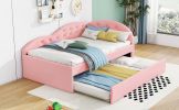 Twin Size PU Upholstered Tufted Daybed with Trundle and Cloud Shaped Guardrail