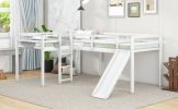 L-Shaped Twin Size Loft Bed with Ladder and Slide