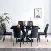 Faux Marble Dining Table Set with Convertible Base, Luxury Rectangular Kitchen Table for 6-8, Modern Black Faux Marble Dining Room Table with MDF Base